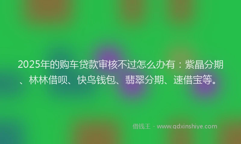 2025年的购车贷款审核不过怎么办有:紫晶分期、林林借呗、快鸟钱包、翡翠分期、速借宝等。