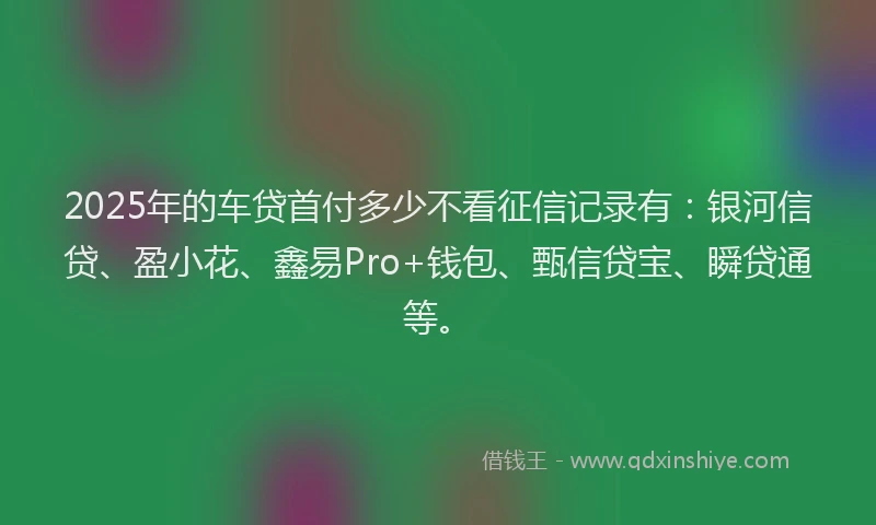 2025年的车贷首付多少不看征信记录有:银河信贷、盈小花、鑫易Pro+钱包、甄信贷宝、瞬贷通等。