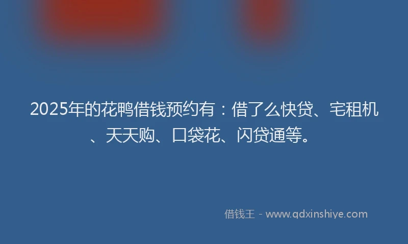 2025年的花鸭借钱预约有：借了么快贷、宅租机、天天购、口袋花、闪贷通等。