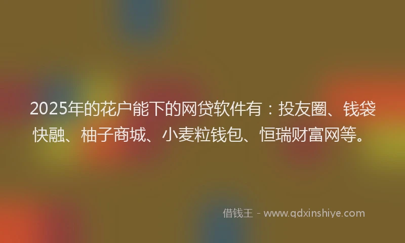 2025年的花户能下的网贷软件有：投友圈、钱袋快融、柚子商城、小麦粒钱包、恒瑞财富网等。