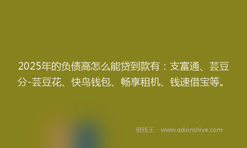 2025年的负债高怎么能贷到款有:支富通、芸豆分-芸豆花、快鸟钱包、畅享租机、钱速借宝等。
