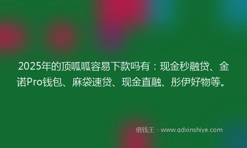 2025年的顶呱呱容易下款吗有:现金秒融贷、金诺Pro钱包、麻袋速贷、现金直融、彤伊好物等。