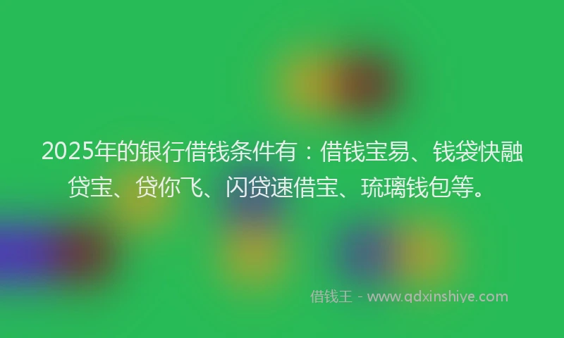 2025年的银行借钱条件有:借钱宝易、钱袋快融贷宝、贷你飞、闪贷速借宝、琉璃钱包等。