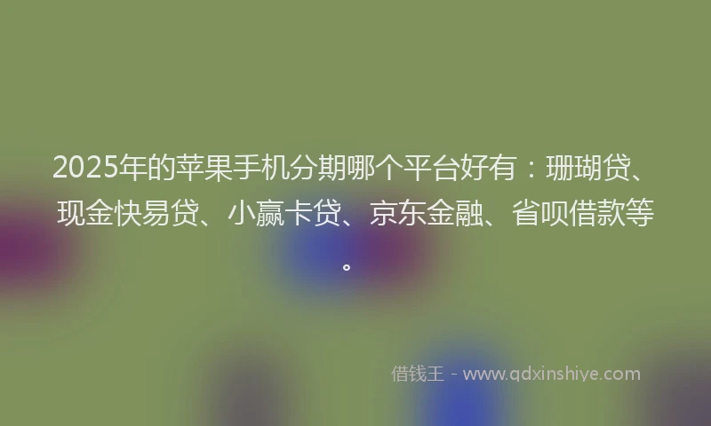 2025年的苹果手机分期哪个平台好有：珊瑚贷、现金快易贷、小赢卡贷、京东金融、省呗借款等。