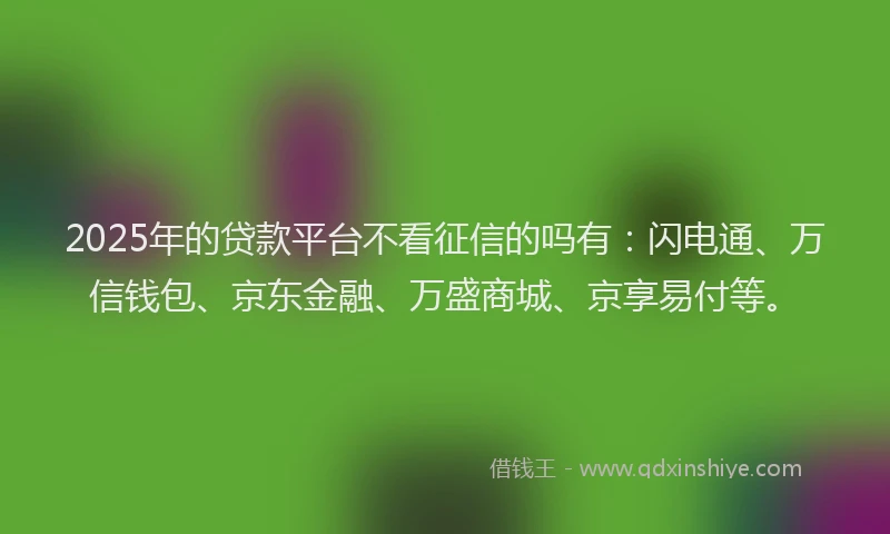 2025年的贷款平台不看征信的吗有:闪电通、万信钱包、京东金融、万盛商城、京享易付等。