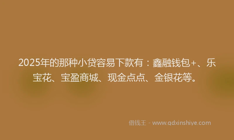 2025年的那种小贷容易下款有:鑫融钱包+、乐宝花、宝盈商城、现金点点、金银花等。