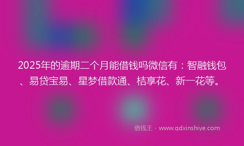 2025年的逾期二个月能借钱吗微信有:智融钱包、易贷宝易、星梦借款通、桔享花、新一花等。