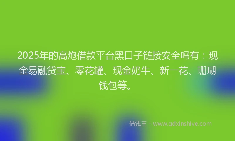 2025年的高炮借款平台黑口子链接安全吗有：现金易融贷宝、零花罐、现金奶牛、新一花、珊瑚钱包等。