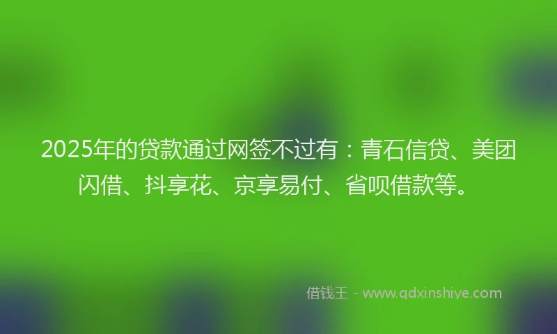 2025年的贷款通过网签不过有：青石信贷、美团闪借、抖享花、京享易付、省呗借款等。