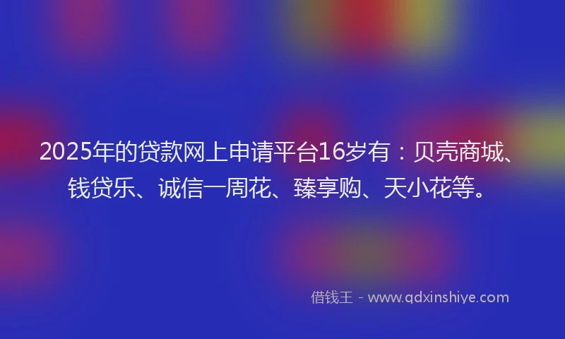 2025年的贷款网上申请平台16岁有：贝壳商城、钱贷乐、诚信一周花、臻享购、天小花等。