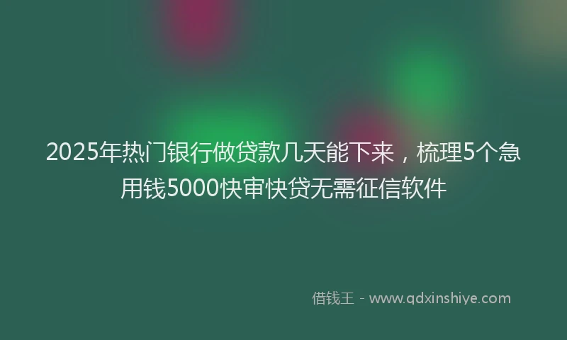 2025年热门银行做贷款几天能下来,梳理5个急用钱5000快审快贷无需征信软件