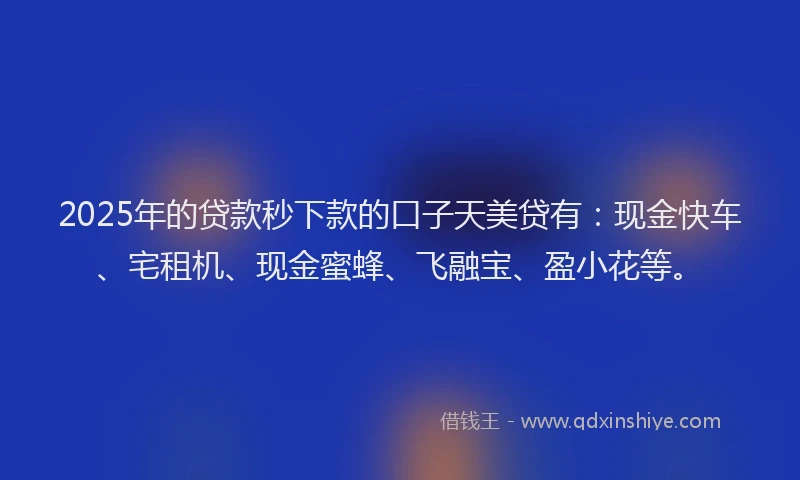 2025年的贷款秒下款的口子天美贷有：现金快车、宅租机、现金蜜蜂、飞融宝、盈小花等。
