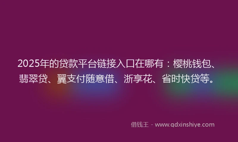 2025年的贷款平台链接入口在哪有:樱桃钱包、翡翠贷、翼支付随意借、浙享花、省时快贷等。