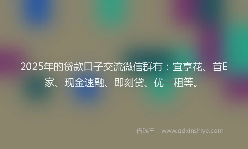 2025年的贷款口子交流微信群有:宜享花、首E家、现金速融、即刻贷、优一租等。