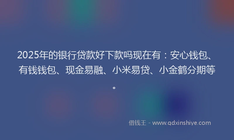 2025年的银行贷款好下款吗现在有：安心钱包、有钱钱包、现金易融、小米易贷、小金鹤分期等。