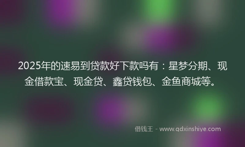 2025年的速易到贷款好下款吗有:星梦分期、现金借款宝、现金贷、鑫贷钱包、金鱼商城等。