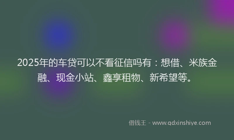 2025年的车贷可以不看征信吗有：想借、米族金融、现金小站、鑫享租物、新希望等。