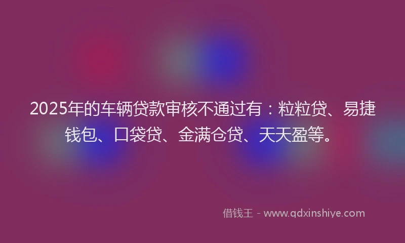 2025年的车辆贷款审核不通过有：粒粒贷、易捷钱包、口袋贷、金满仓贷、天天盈等。