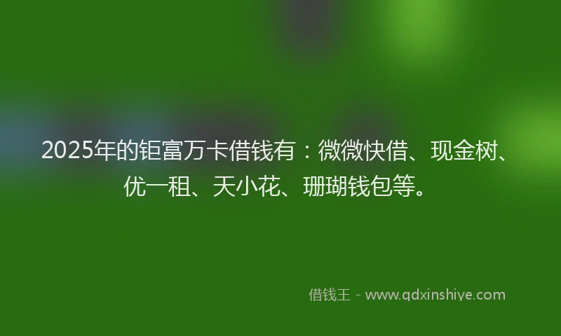 2025年的钜富万卡借钱有:微微快借、现金树、优一租、天小花、珊瑚钱包等。