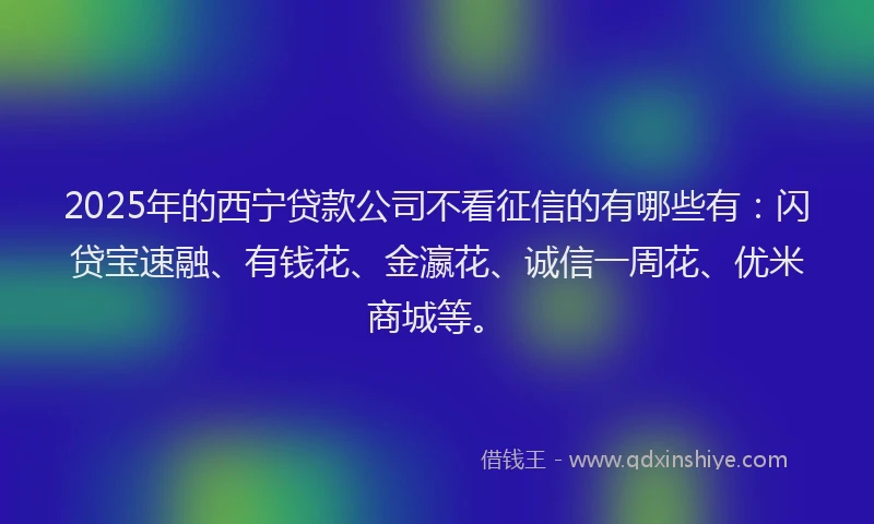2025年的西宁贷款公司不看征信的有哪些有：闪贷宝速融、有钱花、金瀛花、诚信一周花、优米商城等。