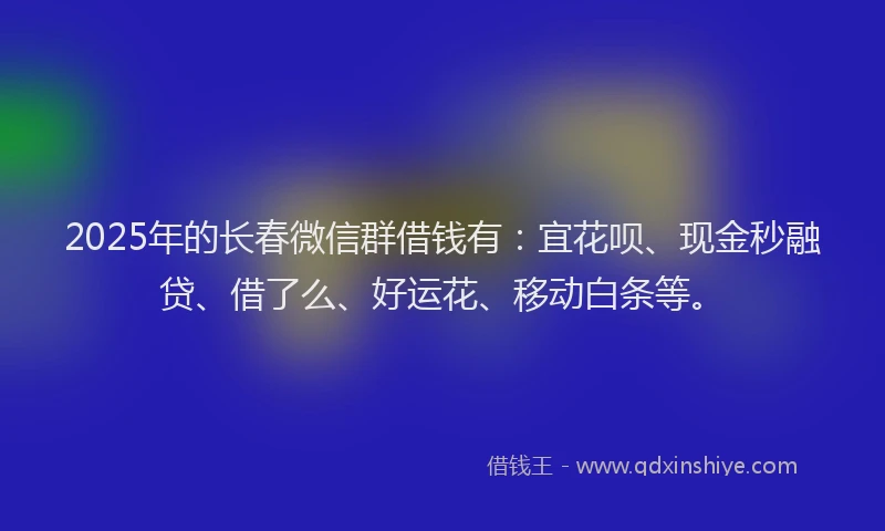 2025年的长春微信群借钱有:宜花呗、现金秒融贷、借了么、好运花、移动白条等。