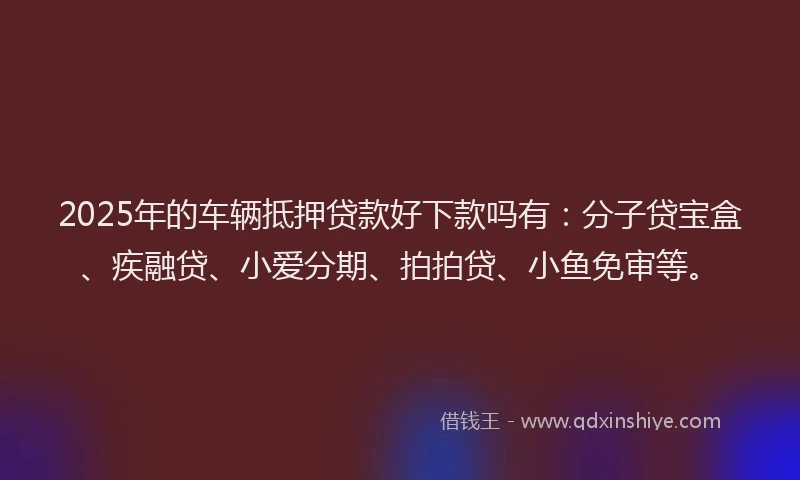 2025年的车辆抵押贷款好下款吗有：分子贷宝盒、疾融贷、小爱分期、拍拍贷、小鱼免审等。