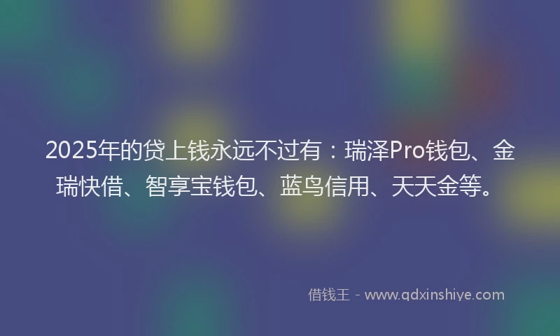 2025年的贷上钱永远不过有:瑞泽Pro钱包、金瑞快借、智享宝钱包、蓝鸟信用、天天金等。