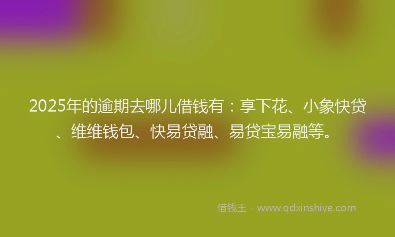 2025年的逾期去哪儿借钱有:享下花、小象快贷、维维钱包、快易贷融、易贷宝易融等。