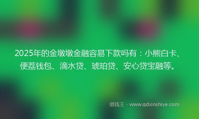 2025年的金墩墩金融容易下款吗有：小熊白卡、便荔钱包、滴水贷、琥珀贷、安心贷宝融等。