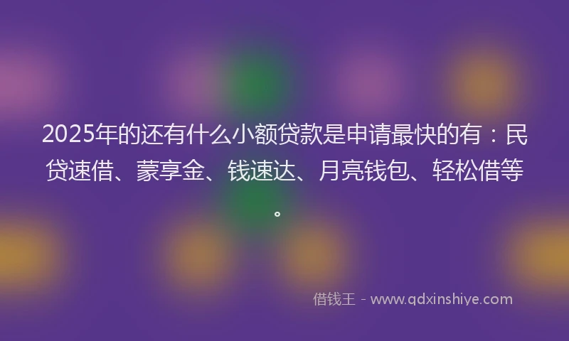 2025年的还有什么小额贷款是申请最快的有：民贷速借、蒙享金、钱速达、月亮钱包、轻松借等。