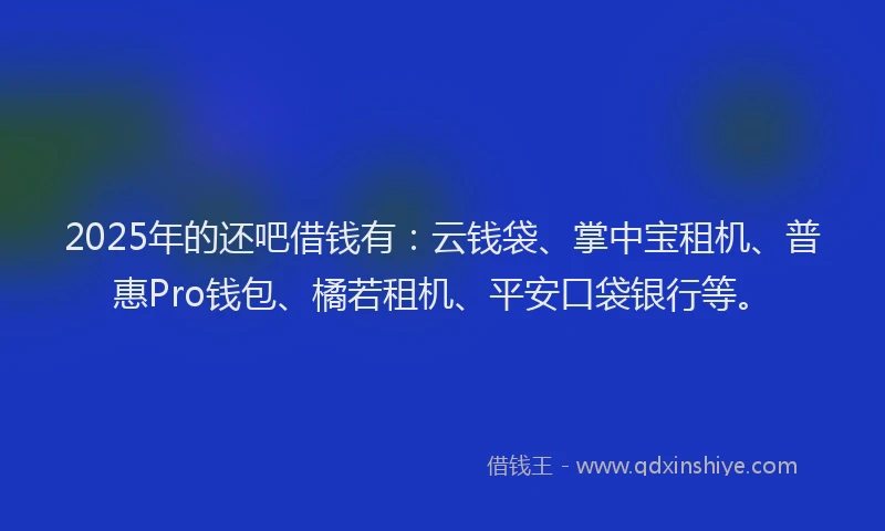 2025年的还吧借钱有：云钱袋、掌中宝租机、普惠Pro钱包、橘若租机、平安口袋银行等。