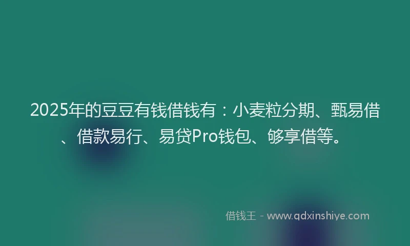 2025年的豆豆有钱借钱有：小麦粒分期、甄易借、借款易行、易贷Pro钱包、够享借等。