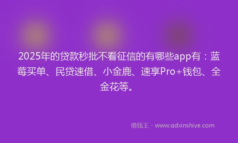 2025年的贷款秒批不看征信的有哪些app有：蓝莓买单、民贷速借、小金鹿、速享Pro+钱包、全金花等。