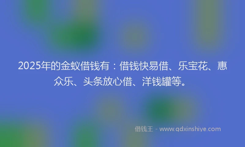 2025年的金蚁借钱有:借钱快易借、乐宝花、惠众乐、头条放心借、洋钱罐等。