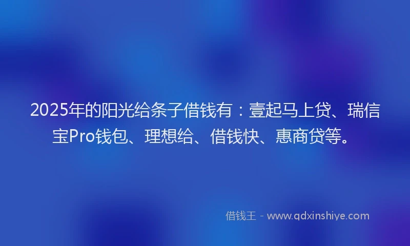 2025年的阳光给条子借钱有：壹起马上贷、瑞信宝Pro钱包、理想给、借钱快、惠商贷等。