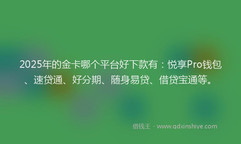 2025年的金卡哪个平台好下款有：悦享Pro钱包、速贷通、好分期、随身易贷、借贷宝通等。