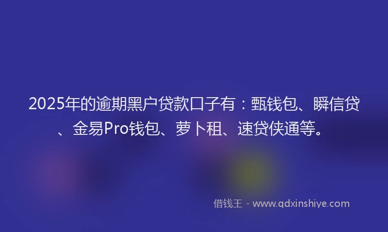 2025年的逾期黑户贷款口子有:甄钱包、瞬信贷、金易Pro钱包、萝卜租、速贷侠通等。