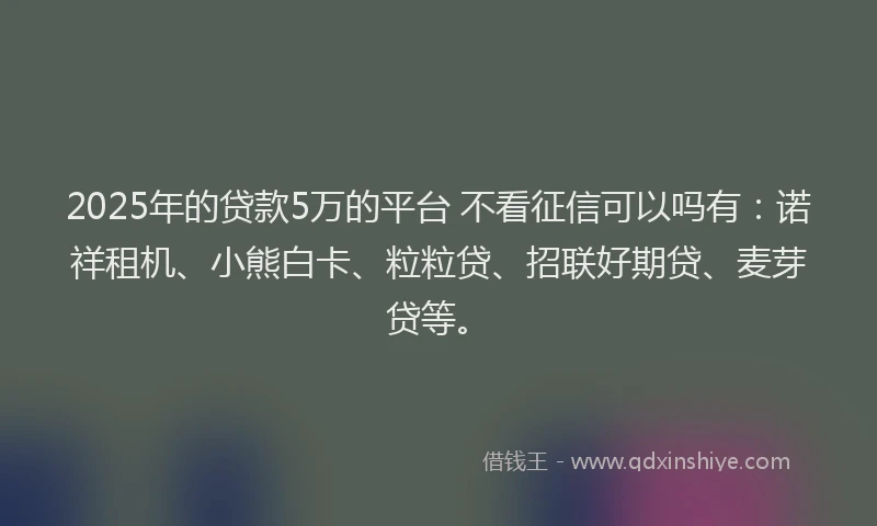 2025年的贷款5万的平台 不看征信可以吗有:诺祥租机、小熊白卡、粒粒贷、招联好期贷、麦芽贷等。
