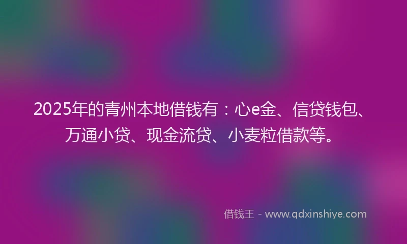 2025年的青州本地借钱有：心e金、信贷钱包、万通小贷、现金流贷、小麦粒借款等。