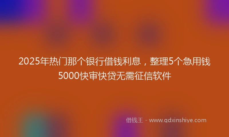 2025年热门那个银行借钱利息，整理5个急用钱5000快审快贷无需征信软件