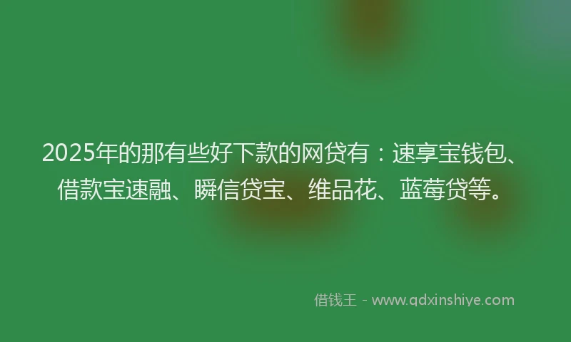 2025年的那有些好下款的网贷有:速享宝钱包、借款宝速融、瞬信贷宝、维品花、蓝莓贷等。