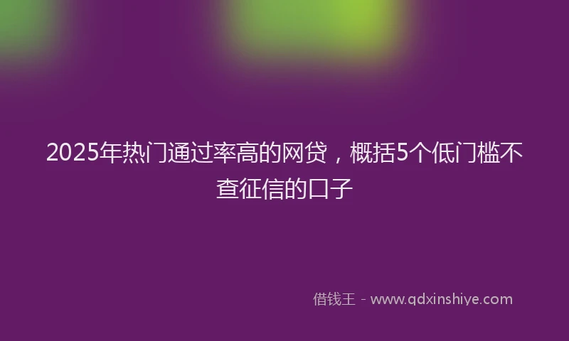 2025年热门通过率高的网贷,概括5个低门槛不查征信的口子