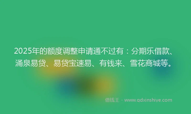 2025年的额度调整申请通不过有：分期乐借款、涌泉易贷、易贷宝速易、有钱来、雪花商城等。