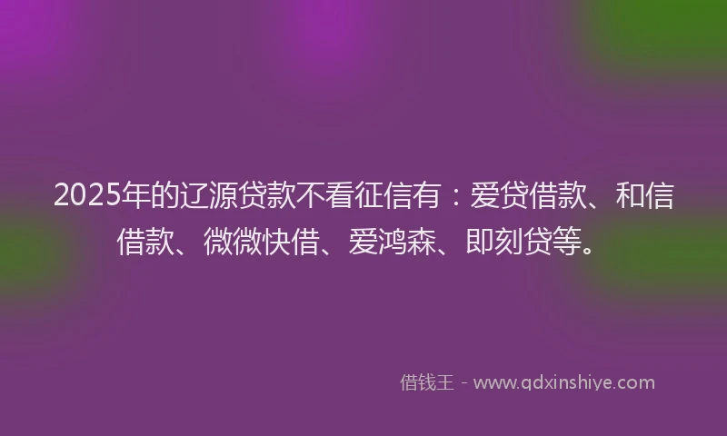 2025年的辽源贷款不看征信有:爱贷借款、和信借款、微微快借、爱鸿森、即刻贷等。
