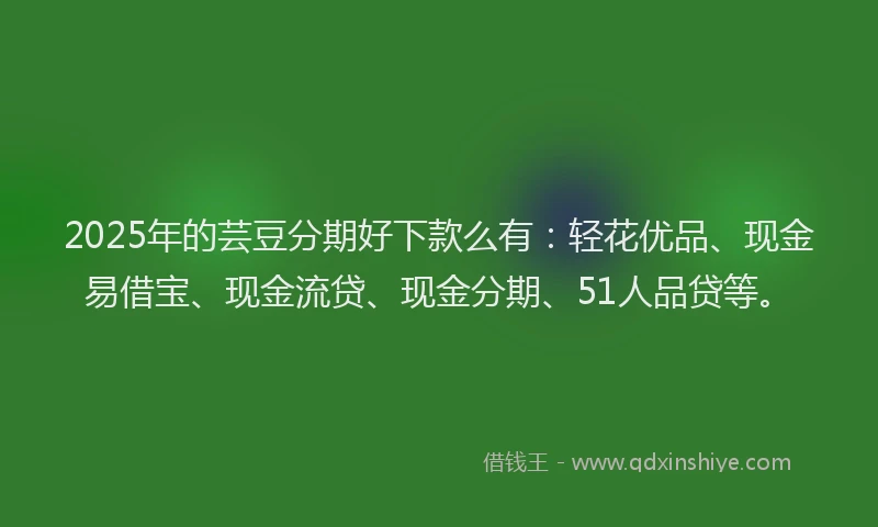 2025年的芸豆分期好下款么有:轻花优品、现金易借宝、现金流贷、现金分期、51人品贷等。