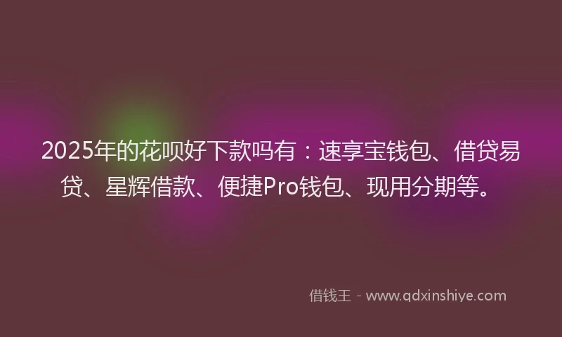 2025年的花呗好下款吗有：速享宝钱包、借贷易贷、星辉借款、便捷Pro钱包、现用分期等。