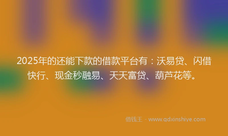 2025年的还能下款的借款平台有：沃易贷、闪借快行、现金秒融易、天天富贷、葫芦花等。