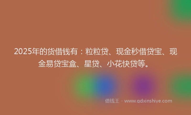 2025年的货借钱有：粒粒贷、现金秒借贷宝、现金易贷宝盒、星贷、小花快贷等。