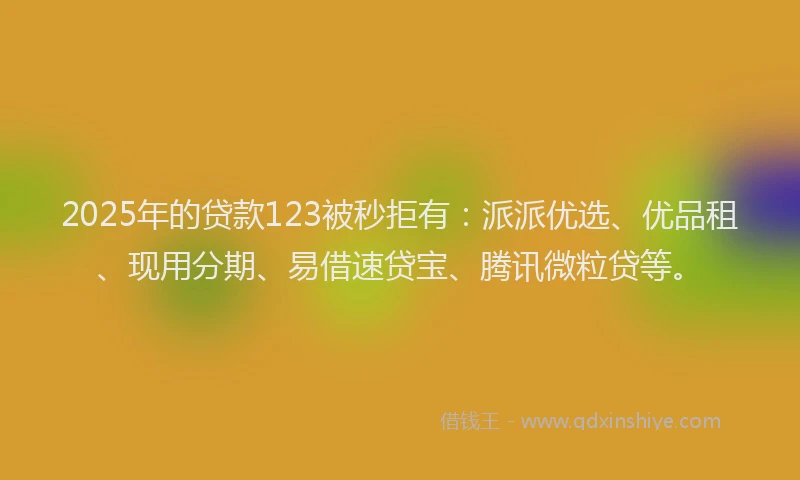 2025年的贷款123被秒拒有:派派优选、优品租、现用分期、易借速贷宝、腾讯微粒贷等。