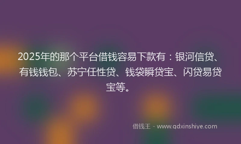 2025年的那个平台借钱容易下款有:银河信贷、有钱钱包、苏宁任性贷、钱袋瞬贷宝、闪贷易贷宝等。